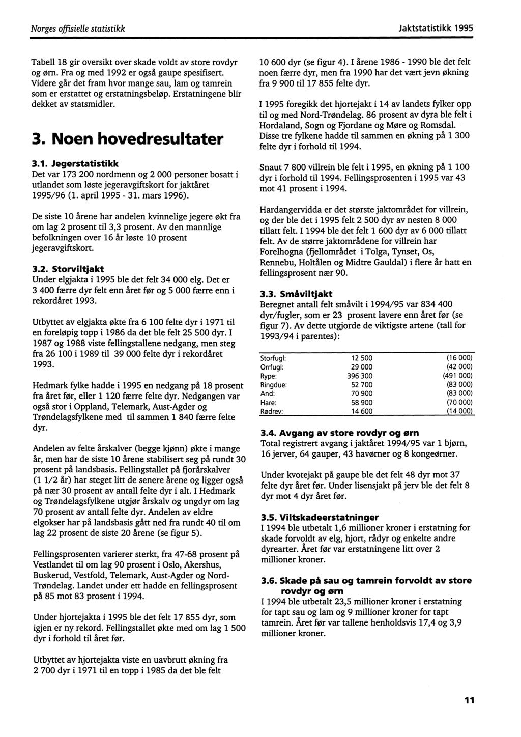 Norges offisielle statistikk Jaktstatistikk Tabell 18 gir oversikt over skade voldt av store rovdyr og ørn. Fra og med 1992 er også gaupe spesifisert.