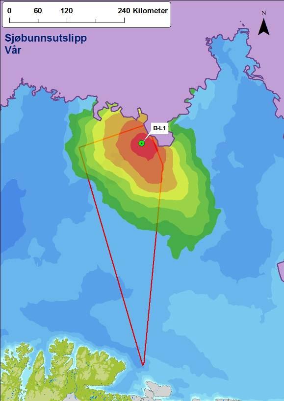 Figur 4-19 Sannsynligheten for treff av over 1 tonn olje i 10 10 km