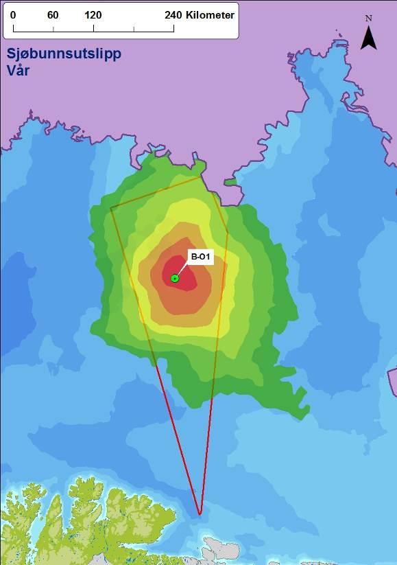 Figur 4-21 Sannsynligheten for treff av over 1 tonn olje i 10 10 km