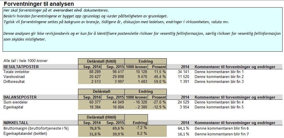 SAMMENLIGNING OG RAPPORTER Rapport Planleggingsanalyse Testkunden AS