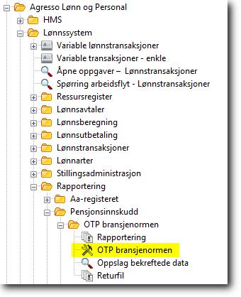 Trinn for trinn Generelt Vinduet OTP bransjenormen finner du under Lønn og Personal Lønnssystem Rapportering