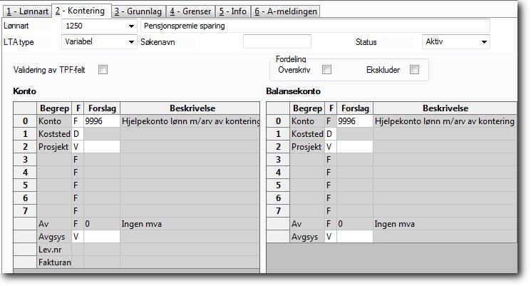 Oppsett Det må opprettes lønnarter som beløpene i returfilen skal leses inn på. Rapporten benytter Import fra forsystemer (PR28) til å oppdatere Variable lønnstransaksjoner (PR06).