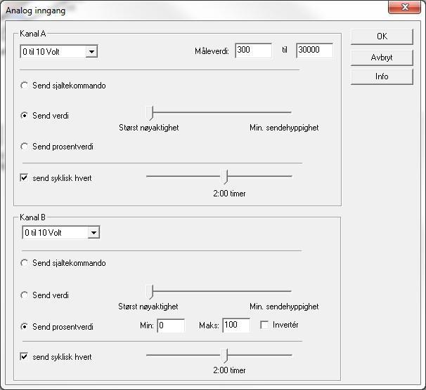 5.3.9 Analoge innganger Analoge innganger kan kobles opp mot Sensiosystemet. En analog inngang kan f.