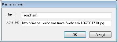 For å legge til et kamera velger du et kamera fra lista «Tilgjengelige kamera» for så å trykke på knappen «Legg til». Bildet til høyre vil da dukke opp. Her skriver du inn ønsket navn på kameraet.