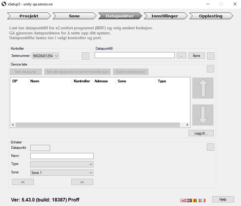6.2.4 Datapunkter Under datapunkterfanen setter du opp systemet ditt i forhold til xcomfortsystemet. Det er her du importerer datapunktfila som ble laget i Eaton-programmet (.mrf).