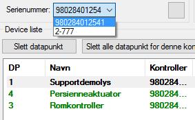 Svart oppføring Hvis datapunktoppføringen i lista er svart betyr det at dette er det datapunktet som for øyeblikket blir behandlet i delen Enheter lenger ned i programmet. 6.2.4.3.