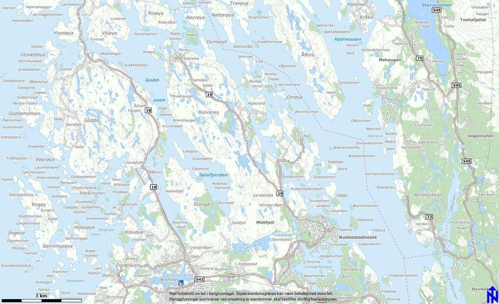 4 2.0 PLANOMRÅDET. 2.1 Lokalisering. Området ligg på Rolfsnes, ca. 12 km nord for Rubbestadneset. 2.2 Areal. Planområdet utgjer i alt ca. 17,6 da. 2.3 Eigedomstilhøve.