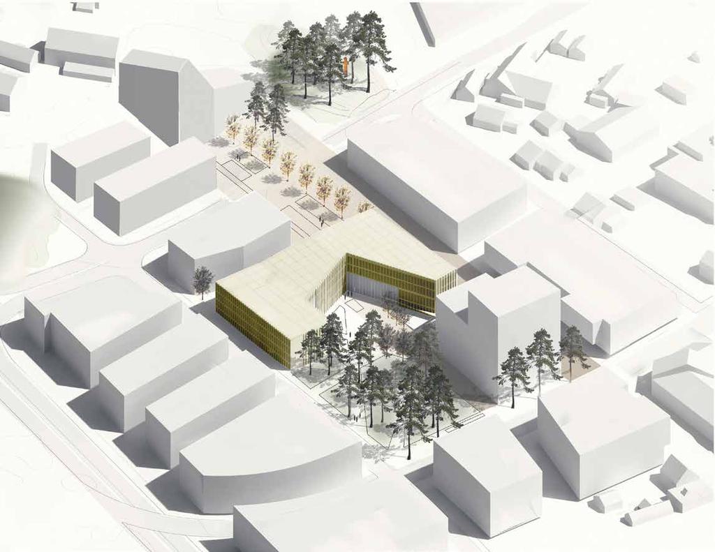 TRO Strategi for utbygging Med den nye plasseringen gis det plass for et nytt bygg, bygg A, lenger nord på plassen, som skal danne Rådhusplassens vestfasade.