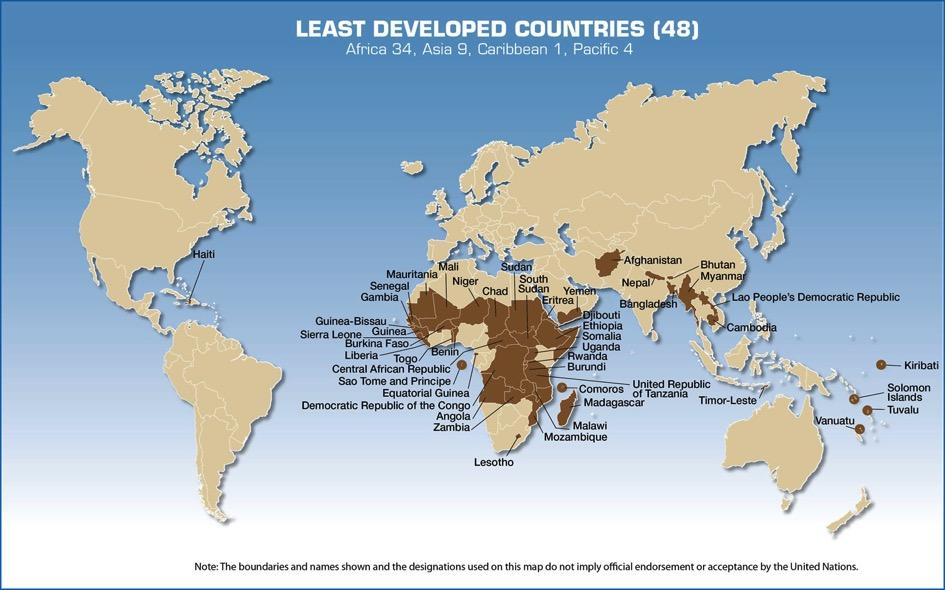 Figur 7.1.2n: Kart over geografisk beliggenhet Kilde: United Nations Conference on Trade and Development (ukjent dato). Kartet viser at MUL-lands beliggenhet er relativt konsentrert.