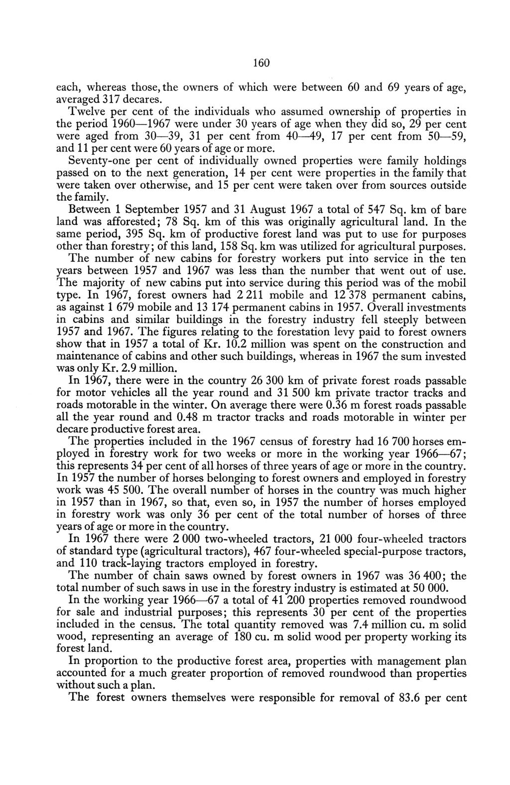 160 each, whereas those, the owners of which were between 60 and 69 years of age, averaged 317 decares.