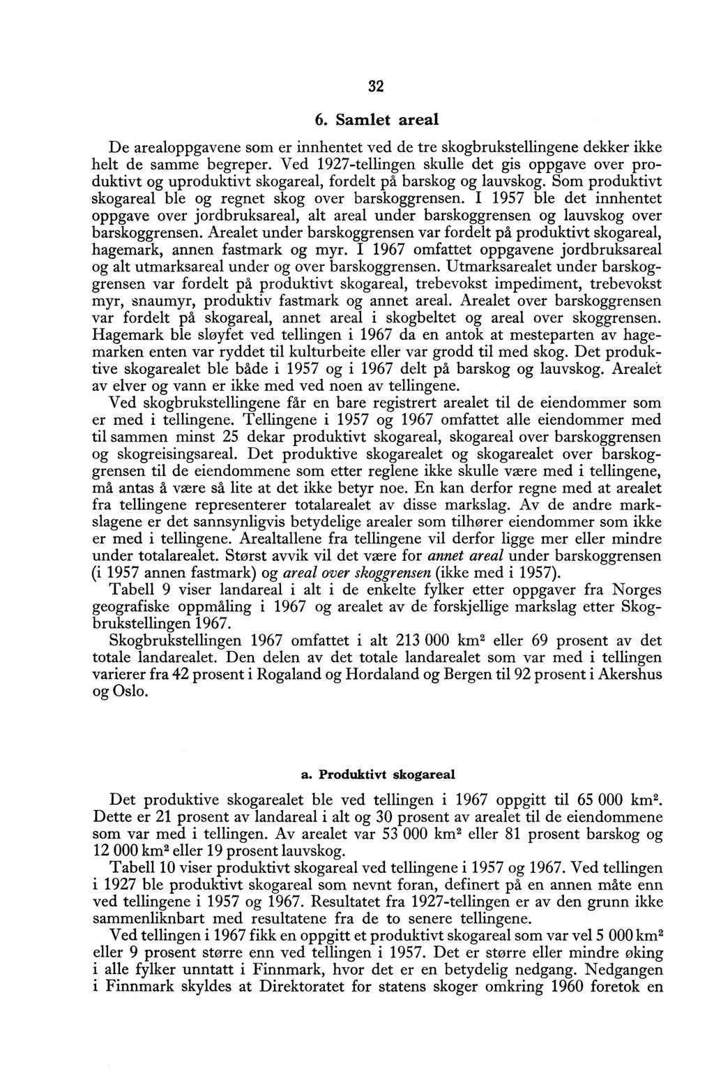 32 6. Samlet areal De arealoppgavene som er innhentet ved de tre skogbrukstellingene dekker ikke helt de samme begreper.