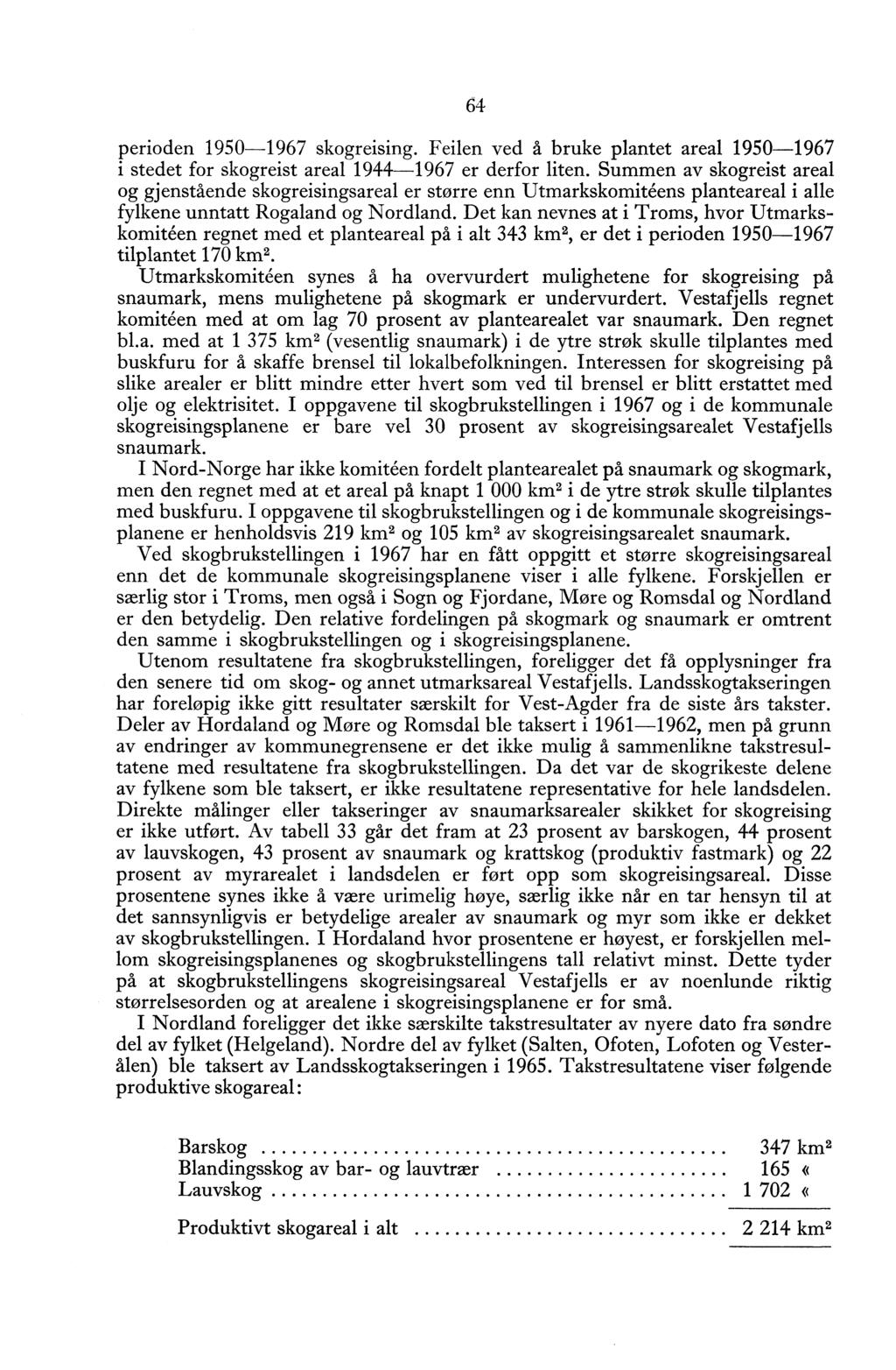 64 perioden 1950-1967 skogreising. Feilen ved å bruke plantet areal 1950-1967 i stedet for skogreist areal 1944-1967 er derfor liten.