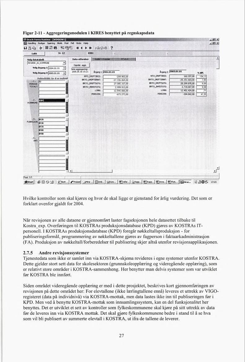 Figur 2-11 - Aggregeringsmodulen i KIK KS benyttet på regnskapsdata ia~tirn-,m-bnizzn^mmammmmmamm^ammmmßmmmmm g 2 Handling Rediger Spurring Blokk Post Felt Vindu Hjelp oa«fei * Ba«tsqMi «\mm?é\?