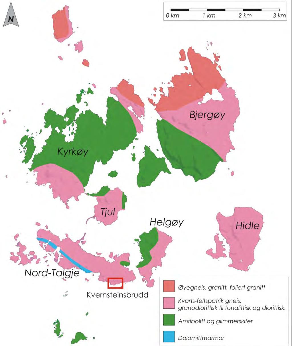 Geologi Regional geologi Nord-Talgje og de sentrale øyene i det indre av Boknafjorden ble første gang petrografisk kartlagt av Müller & Wurm i perioden 1967-1968 (Müller & Wurm 1970).