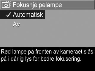 Fokushjelpelampe Enkelte ganger i situasjoner med dårlig lys bruker kameraet fokushjelpelampen som en hjelp ved fokusering.