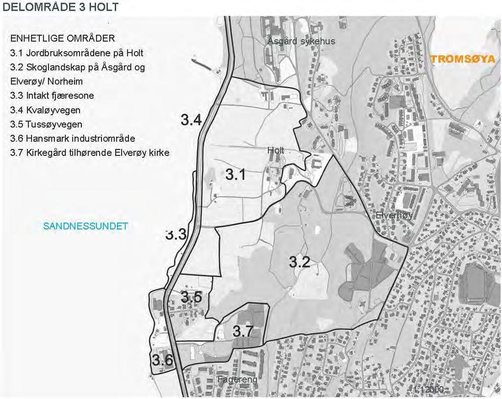 Enhetlige områder 3.1 Jordbruksområdene på Holt Holt er et aktivt kulturlandskap bestående av store jordbruksarealer i drift og gårdstun samt enkelte grupper av vegetasjon.