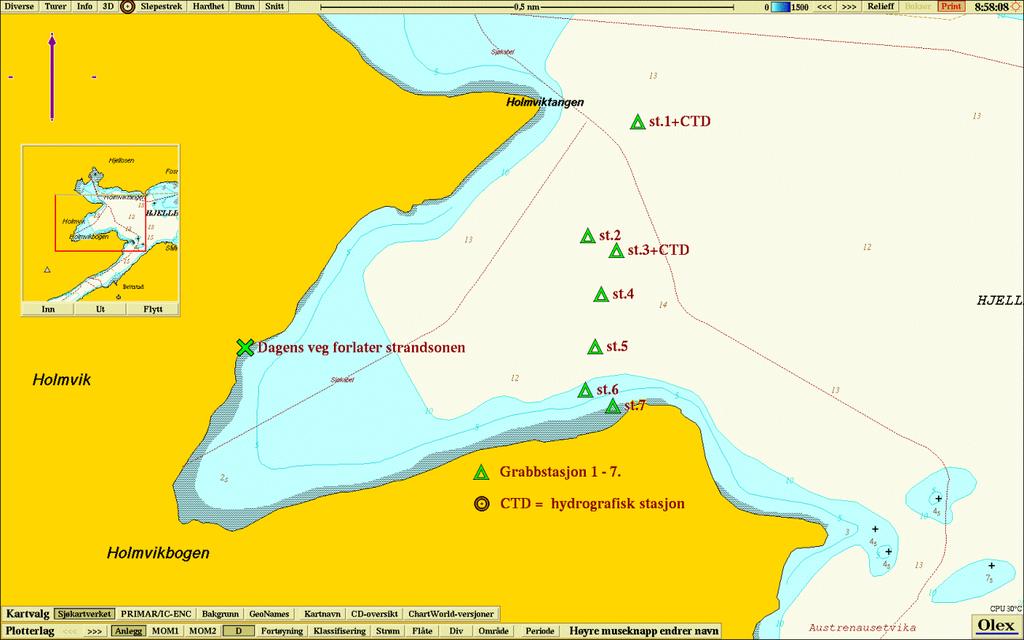 3 SUBLITTORAL KARTLEGGING Det sub-litorale-(nedenfor fjæra) området ble kartlagt fra båt.