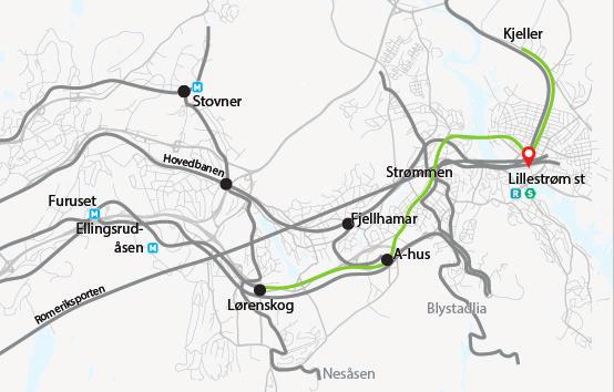 Bybane: Superbussens trasé har kurvatur og kryssutforming som bidrar til at det kan bygges om til en bybane uten ytterligere arealbruk.