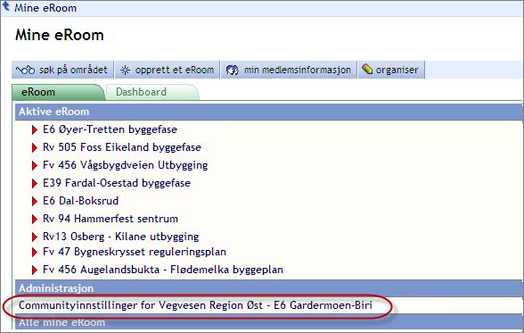 1.2. Communityinnstillinger Eksempelet under viser «Mine eroom»-siden til et