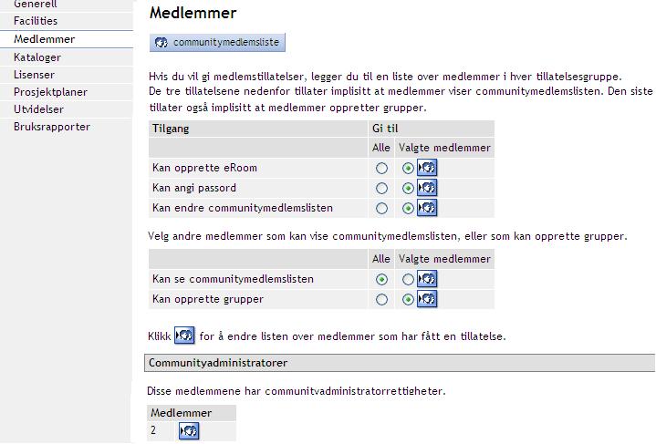 rettigheter. Herfra kan CA se communitiets overordnede medlemsliste med Community medlemsliste - knappen.