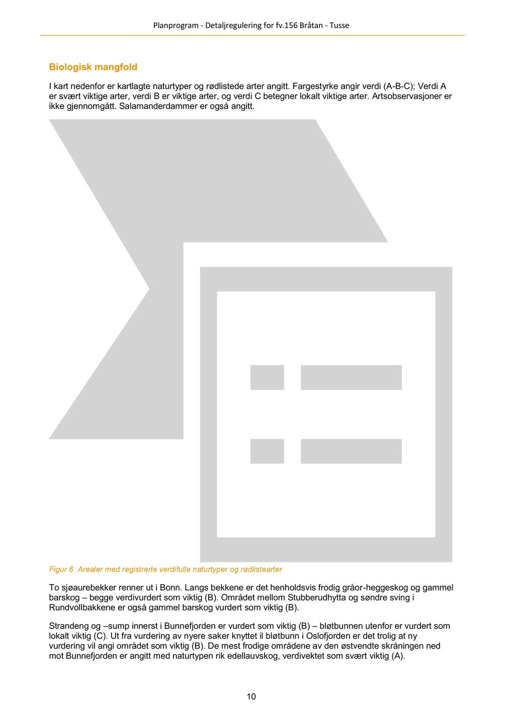 Planp rogram - D etal jregulering for fv.156 Bråtan - Tusse Biologisk mangfold I kart n edenfor er kartlagte naturtyper og rødlistede arter angitt.