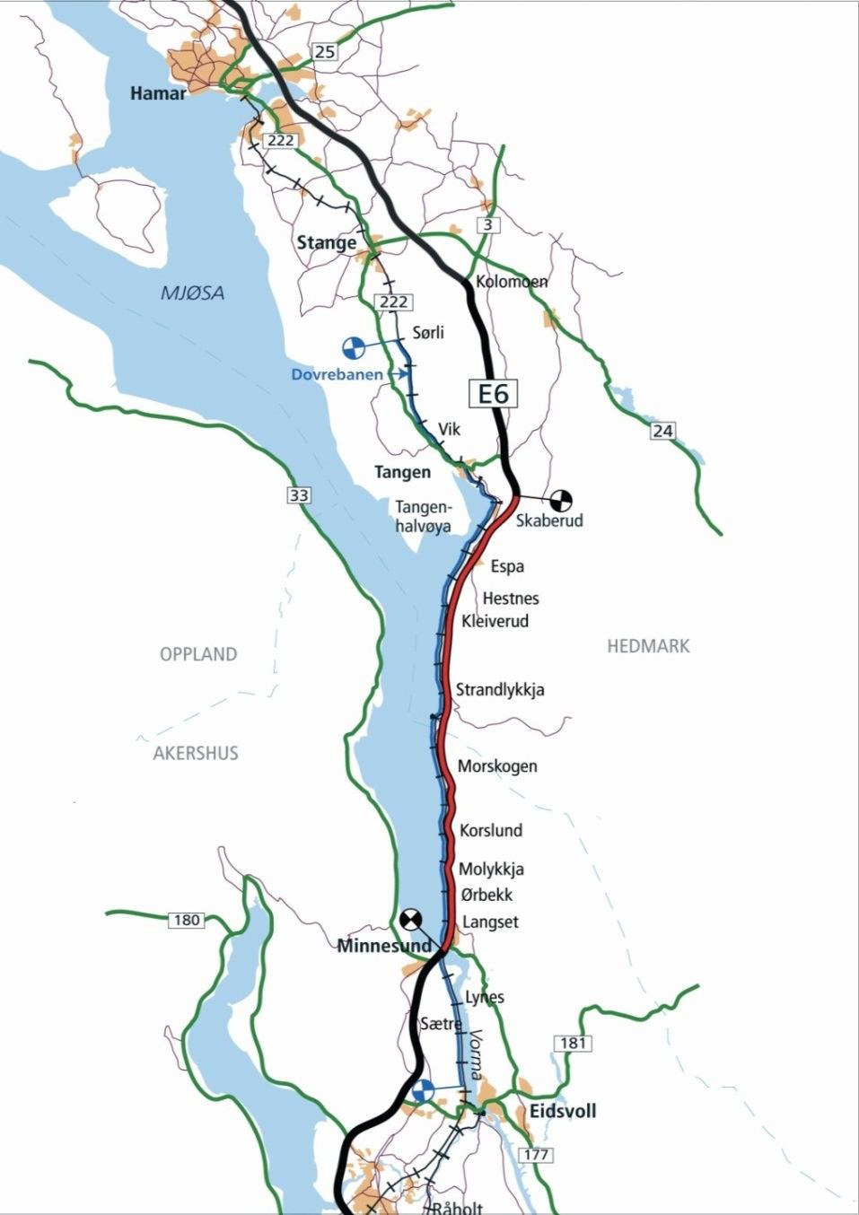 Fellesprosjektet E6 Dovrebanen, Minnesund - Skaberud.