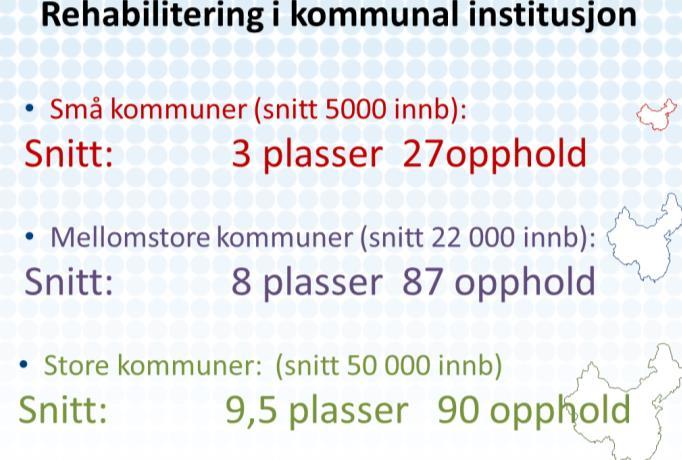 Absolutte tall: I relasjon til antall innbyggere: Det er altså HALVPARTEN så mange plasser og opphold i reell tverrfaglig rehabilitering i store kommuner som i de mellomstore.