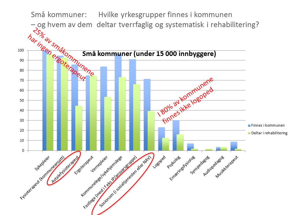 Generelt var svarene på dette ganske like i små, mellomstore og store kommuner, men med noen unntak: Små kommuner mangler bredde i