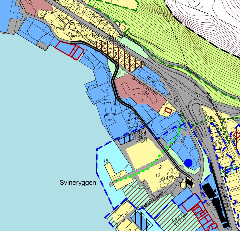 Kommunedelplan Sandviken Fjellsiden nord Figur 7 Utsnitt fra KDP Sandviken - Fjellsiden nord, planid 15750000. Planområdet omtrentlig markert.
