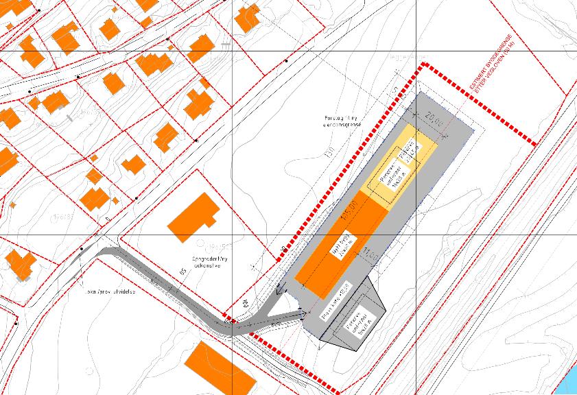 2/5 STEINKJER OMFORMERSTASJON - STØYUTREDNING Figur 1 Plassering av omformerstasjon alternativ D. Utdrag fra tegning D1 utarbeidet av COWI AS, datert 19.12.2014.