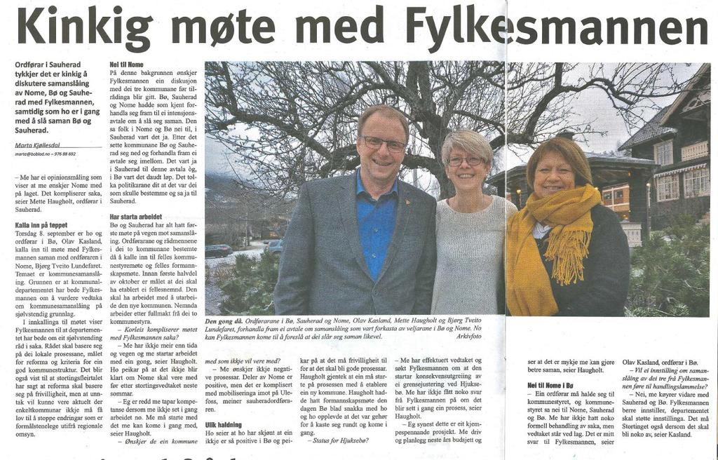 Figur 3 - Fra Bø Blad I tillegg til sammenslåingsvedtaket har Sauherad kommune fattet vedtak om å ta initiativ til en grensejustering mot Notodden i området Hjuksebø og Angard.