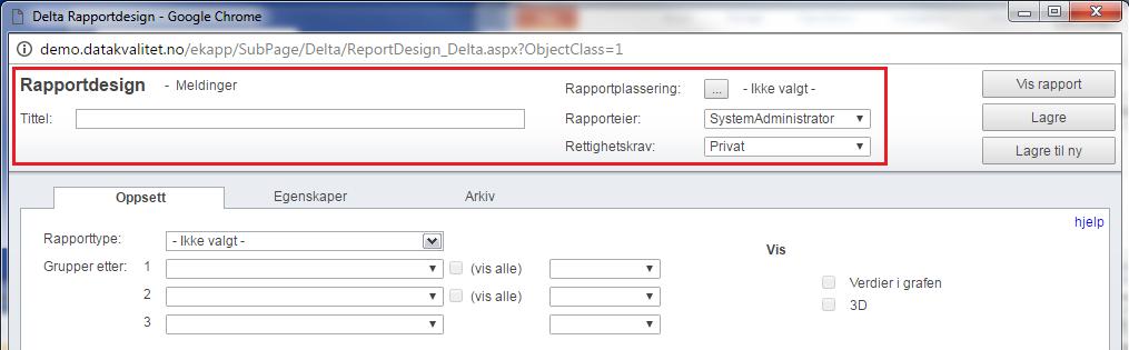 Hodet Rapportdesign Basisinformasjon om rapporten Hodet viser grunnleggende informasjon om rapporten Tittel beskriver hva rapport inneholder