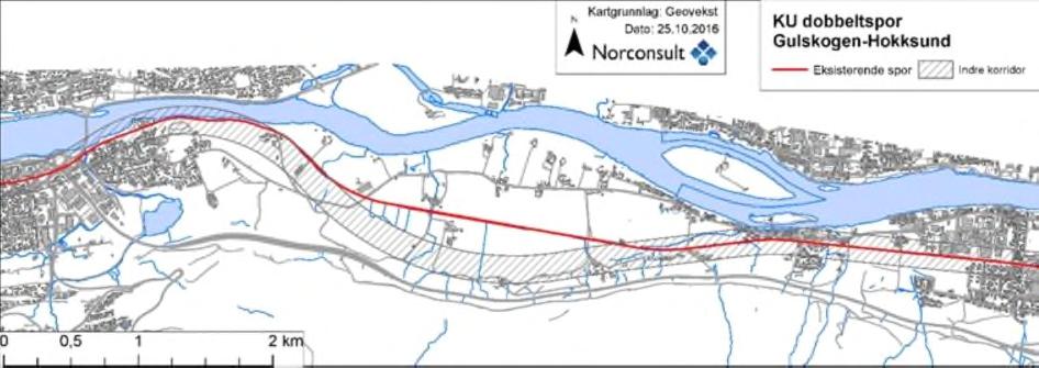 Ytre korridor Figur 15: Korridoralternativer på delstrekningen GulskogensMjøndalen.