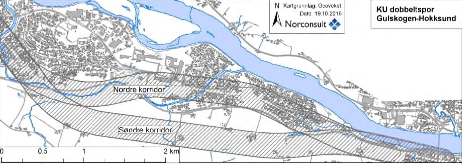 33 av 108 Figur 20: Korridoralternativer på delstrekningen Mjøndalens.