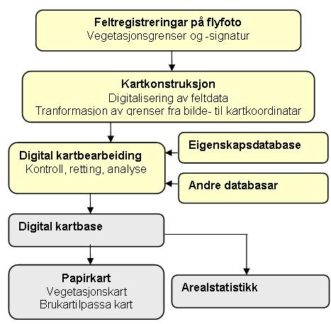 det definert 45 vegetasjonstyper og 9 andre arealtyper. I begge systemene blir det brukt en rekke tilleggssymbol for viktig informasjon som ikke ligger i typedefinisjonen.