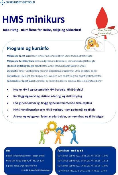 HMS miniseminar for arbeidsglede og trivsel på jobben Bedriftshelsetjenesten har levert totimers HMS miniseminar for arbeidsglede og trivsel på jobben på flere enheter i 2016.