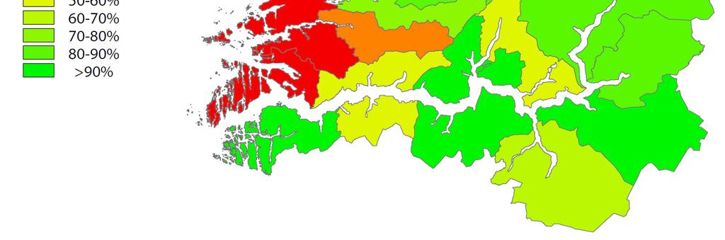 1431 JØLSTER 82,29 1432 FØRDE 75,97 1401 FLORA 67,54 1421 AURLAND 64,59 1420 SOGNDAL 53,90 1416 HØYANGER 53,07 1439 VÅGSØY 49,69