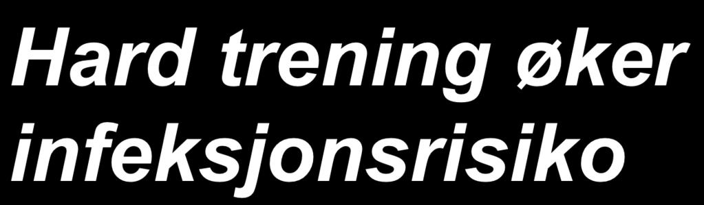 Makrofag aktivitet Neutrocyt funksjon Psykologisk stress Næringstap / lave glykogenlagre Dehydrering Infeksjonsrisiko Moderat trening reduserer infeksjonsrisiko Hard fysisk trening Incidence Rate