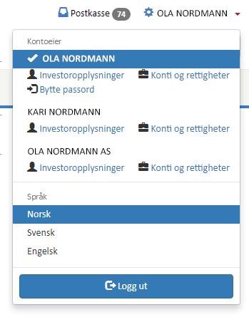 10 Språk Språkvalg er tilgjengelig fra verktøyikonet/kontoeier øverst på siden, og brukeren kan velge