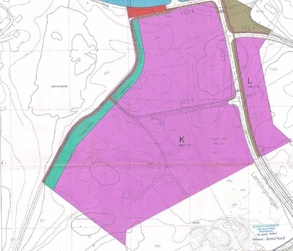 Utvidelsen av reguleringsplanen for Flesland flyplass berører en gjeldende industriplan i sørøst: Reguleringsplan