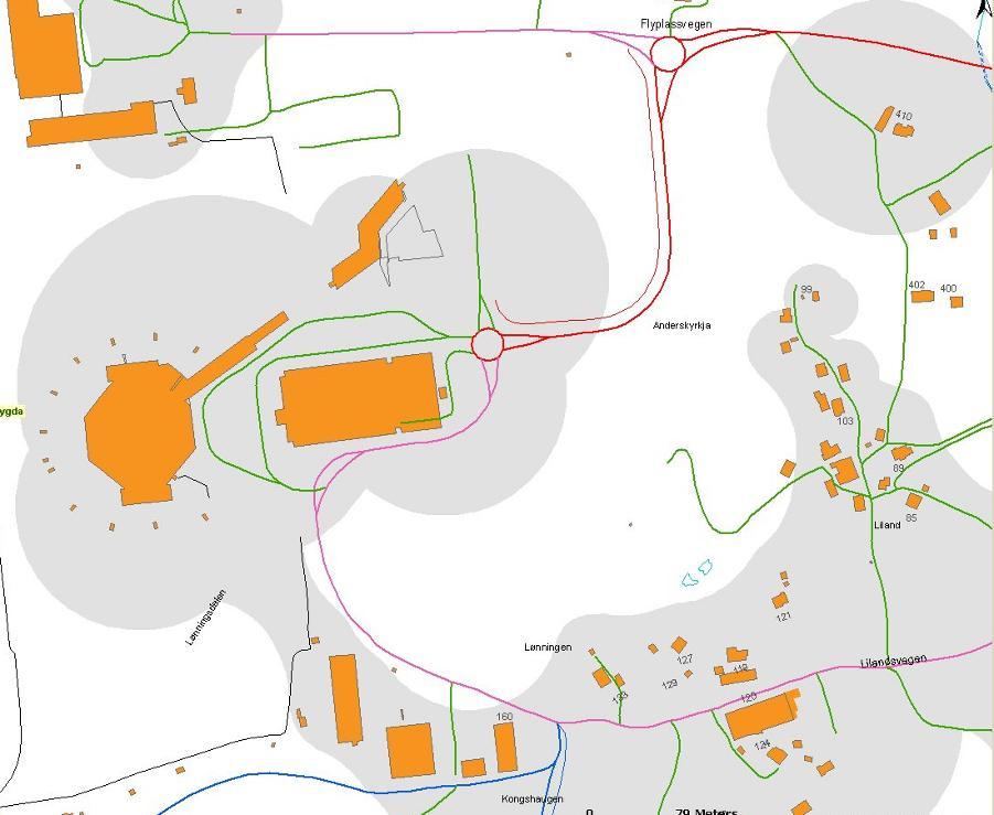 Flyplassveien fortsetter deretter frem til en annen rundkjøring foran terminalen og parkeringshuset i forkant av dette. Flyplassveien har, i følge Nasjonal vegdatabank en ÅDT på 14 000.