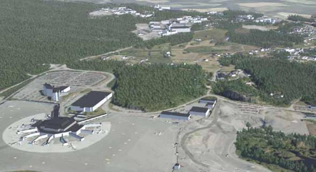 Flyplassen sett fra vest Modellfoto fra vest, eksisterende situasjon: Også sett fra vest viser skråbildet de markerte kollene Kongshaugen og Lilandshaugen.