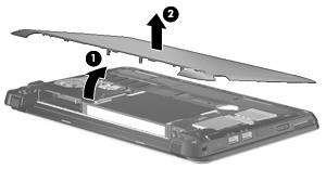 7. Løft nedre kant av pyntedekselet (1) slik at det står i vinkel, og ta det deretter av kabinettet (2).
