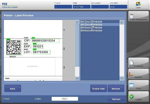 6.9.5.4 Vis i prosesskontroll Under produksjon, kan utslippsmekanismen til Wolke printer testes i denne menyen.