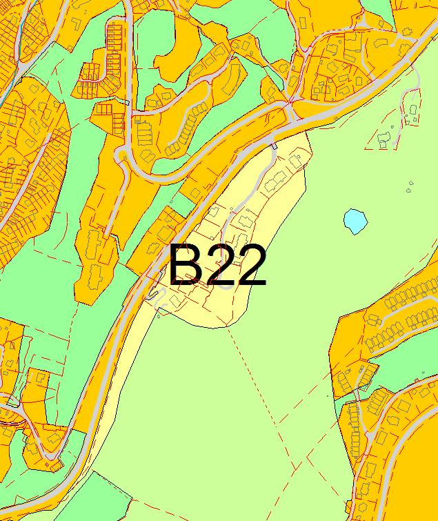 B22 Sædalen Fana Gnr 7, bnr 7, gnr 8, bnr 2, 93, 102 Gnr 10, bnr 39, 43, 81, 428, 822, 832, 833, 842, 872, 902, 909 1:4000 Kort beskrivelse Område B22 er på 40 daa og inneholder 6 eneboliger og en