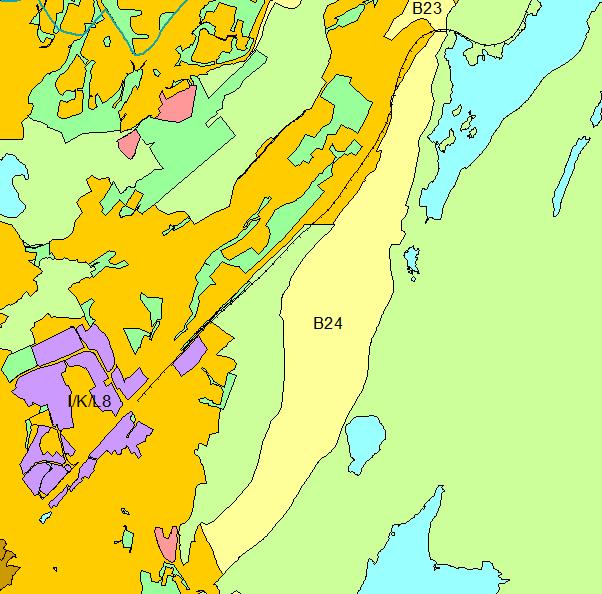 B24 Dyngelandsdalen Fana Gnr 6, 51,52 og 53 1:15000 Kort beskrivelse Område B24 er på 935 daa og inneholder om lag eksisterende 72 boliger, tillegg til et par gårdsbruk.