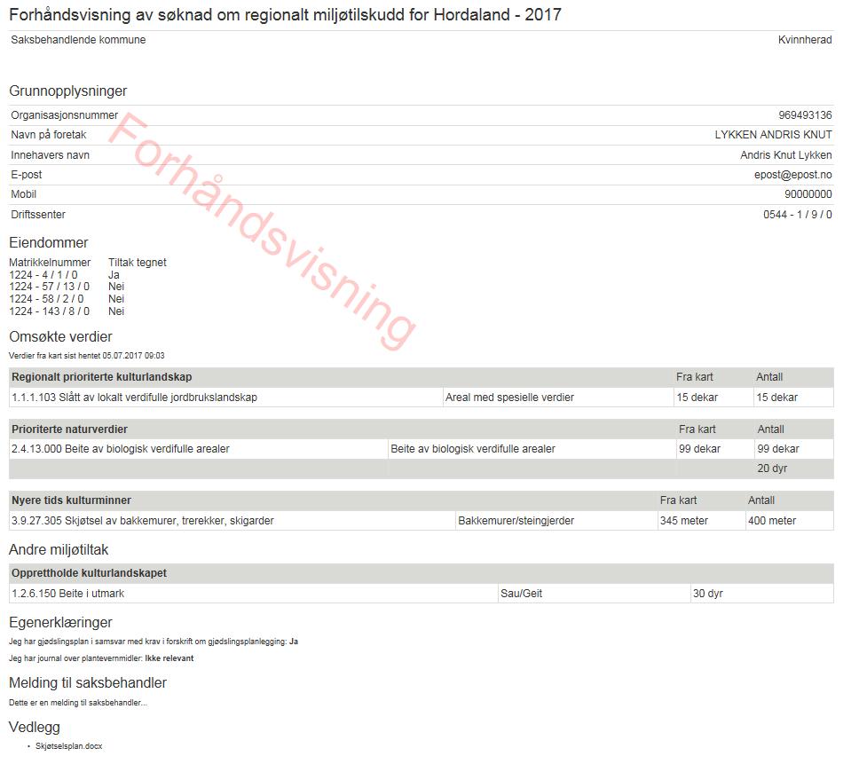 sammendrag av søknaden din.