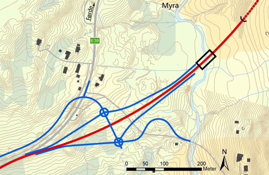 Krysset vil fungere som avkøyring til ein ny veg som går tilbake mot der dagens fylkesveg 57 startar, samt mot gammal E39 langs Langelandsvatnet.