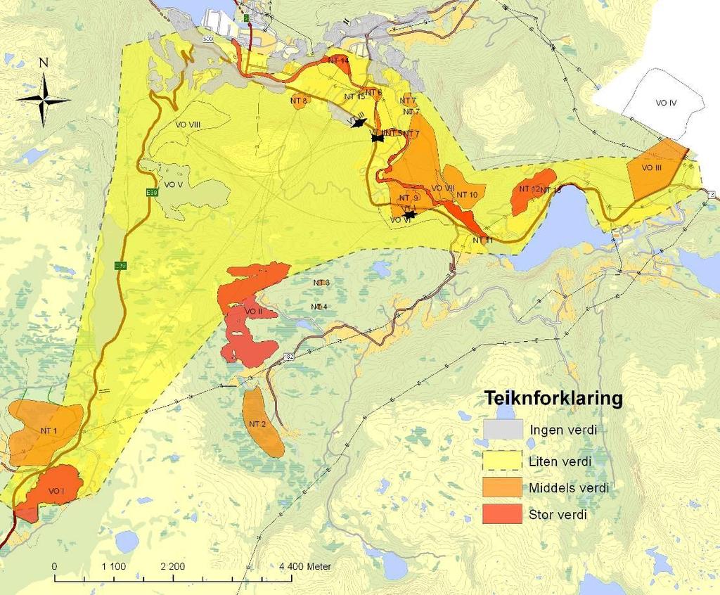 Konsekvensvurdering Dagsona Pinndalen - Soleide: middels til stor verdi og middels til stort negativt omfang gjev middels til stor negativ konsekvens (--/---) Dagsona Brulandsberget - Pinndalen: