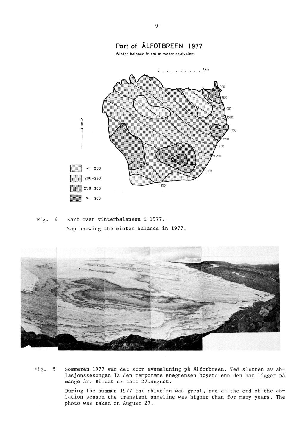 9 Part of ÅLFOTBREEN 1977 Winter balanee in cm of water equivalent o 1km,~------~----~, 1000 N 1050 :.' :.": ".. : : :.: : ~ : : :. '. : :... ':':. 100 :::., lil < 200!